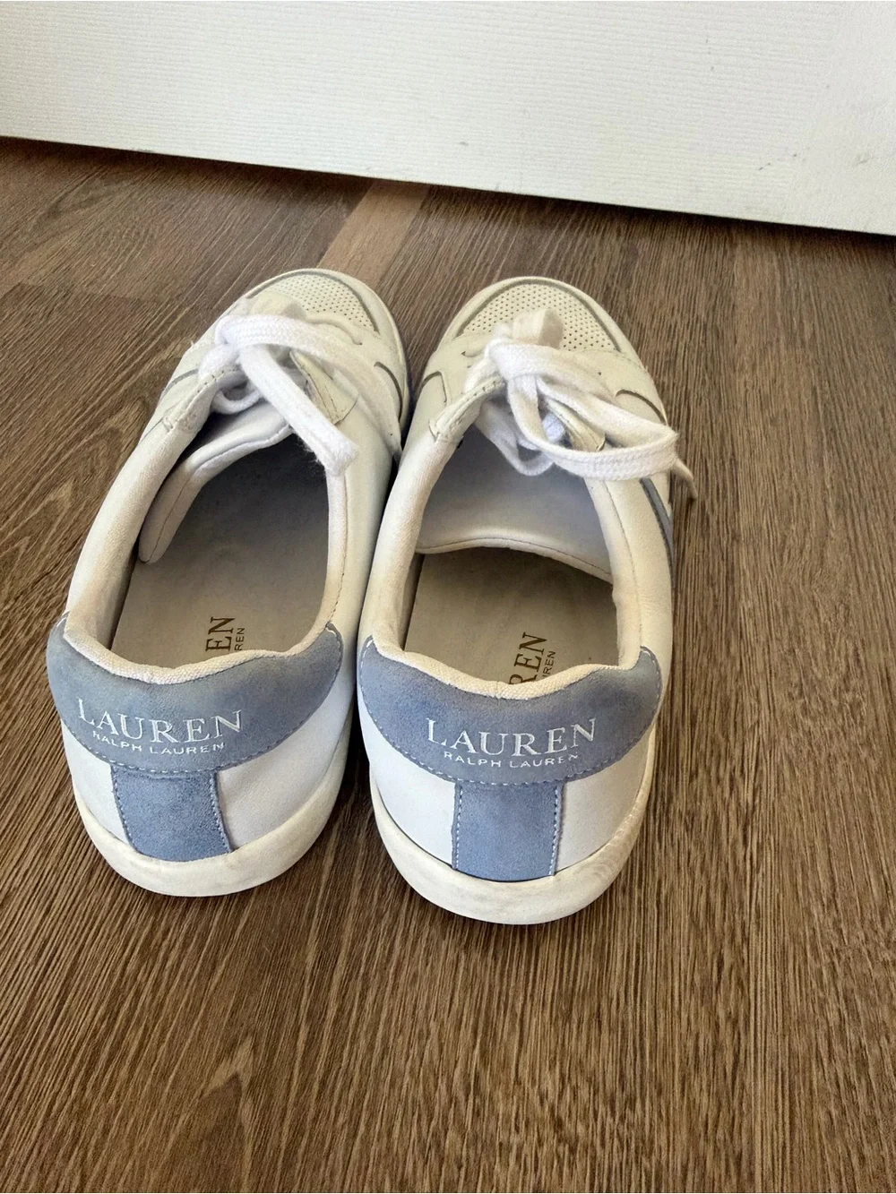 Lauren Ralph Lauren White Leather Sneakers with Blue Outsole